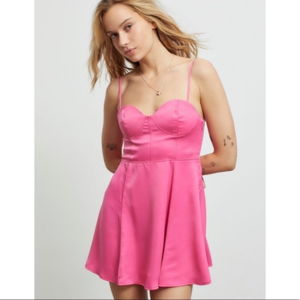 UO hot pink satin bustier dress